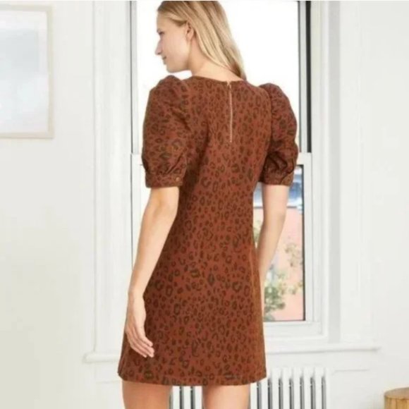 Universal Thread Brown Denim Short Sleeve Leopard Print Dress SZ 2 - Picture 2 of 13